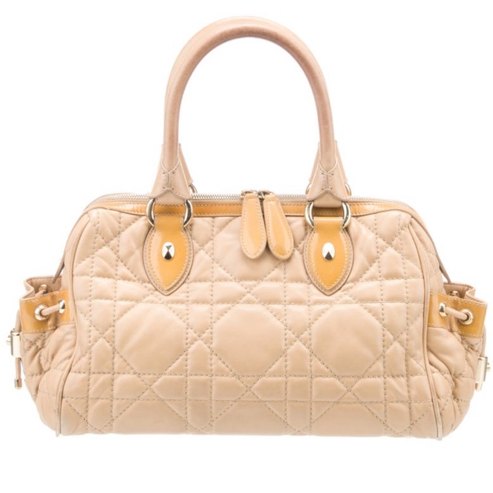 Authentic Christian Dior Cannage Panarea Tote Bag Beige Gold Hardware Vintage